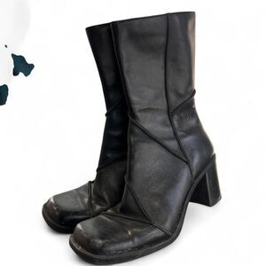 Y2K Grunge Patchwork Leather Square Toe Boots